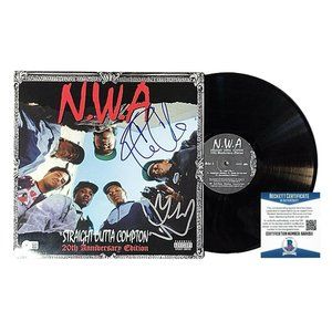 Ice Cube Yella Signed NWA Straight Outta Compton 20th Vinyl Record Album Beckett